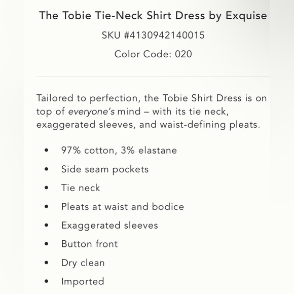 Anthropologie x Exquise The Tobie Tie-Neck Shirt Mini Dress Size XS NWT - Picture 4 of 7